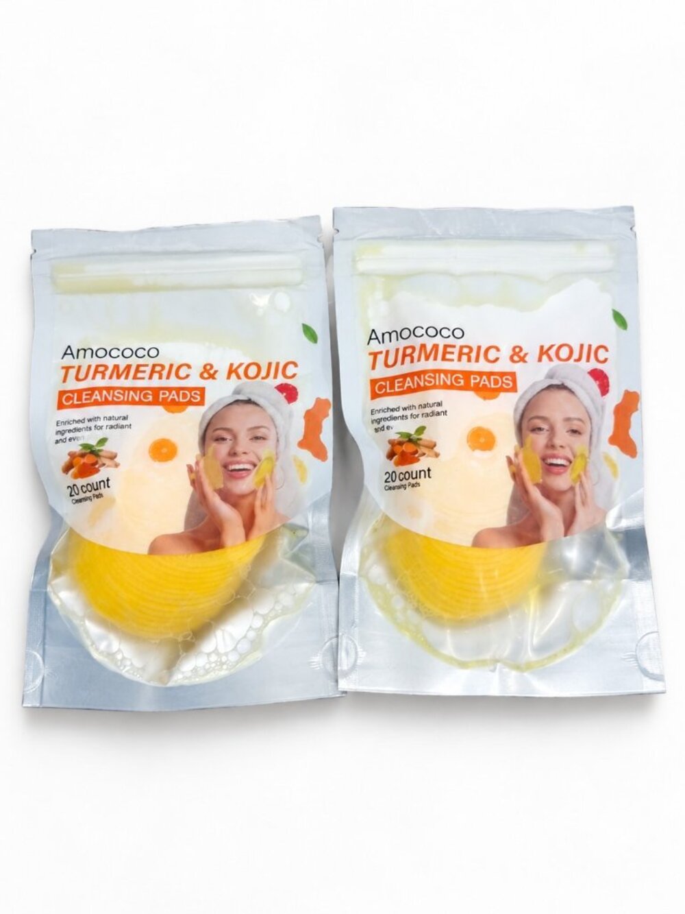 Amococo Turmeric & Kojic Cleansing Pads 20 Count x2 Facial Exfoliating Pads